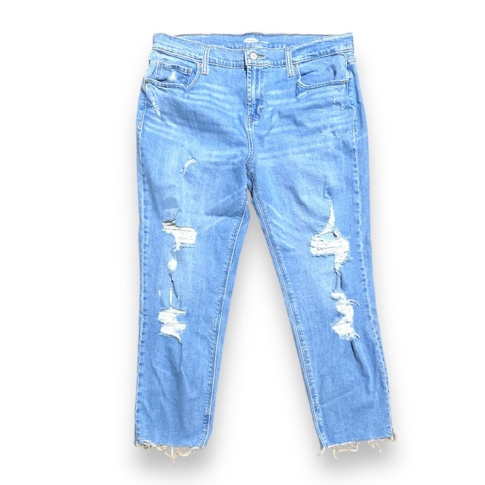 Old Navy Boyfriend Distressed High Rise Ankle Light Wash Blue Jeans Womens Sz 12